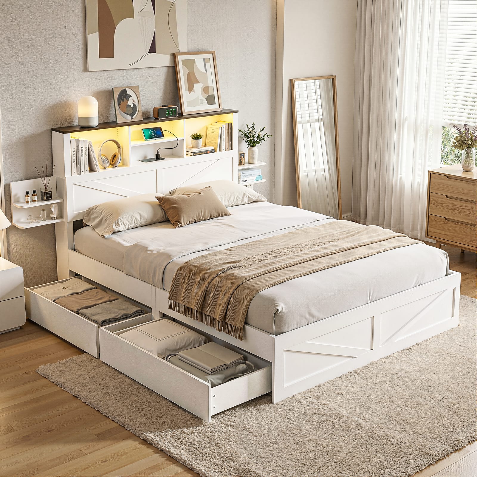 Double Bed Frame Storage 142x206x113cm