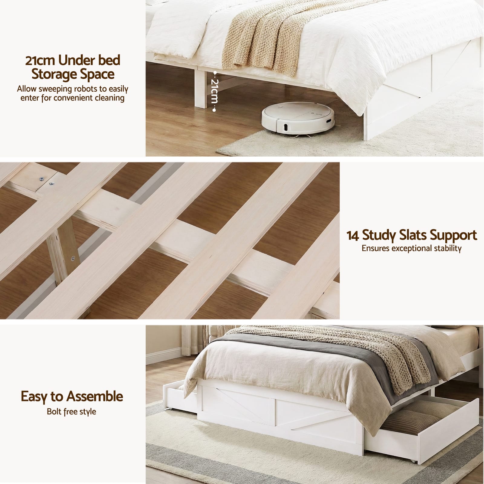 Double Bed Frame Storage 142x206x113cm