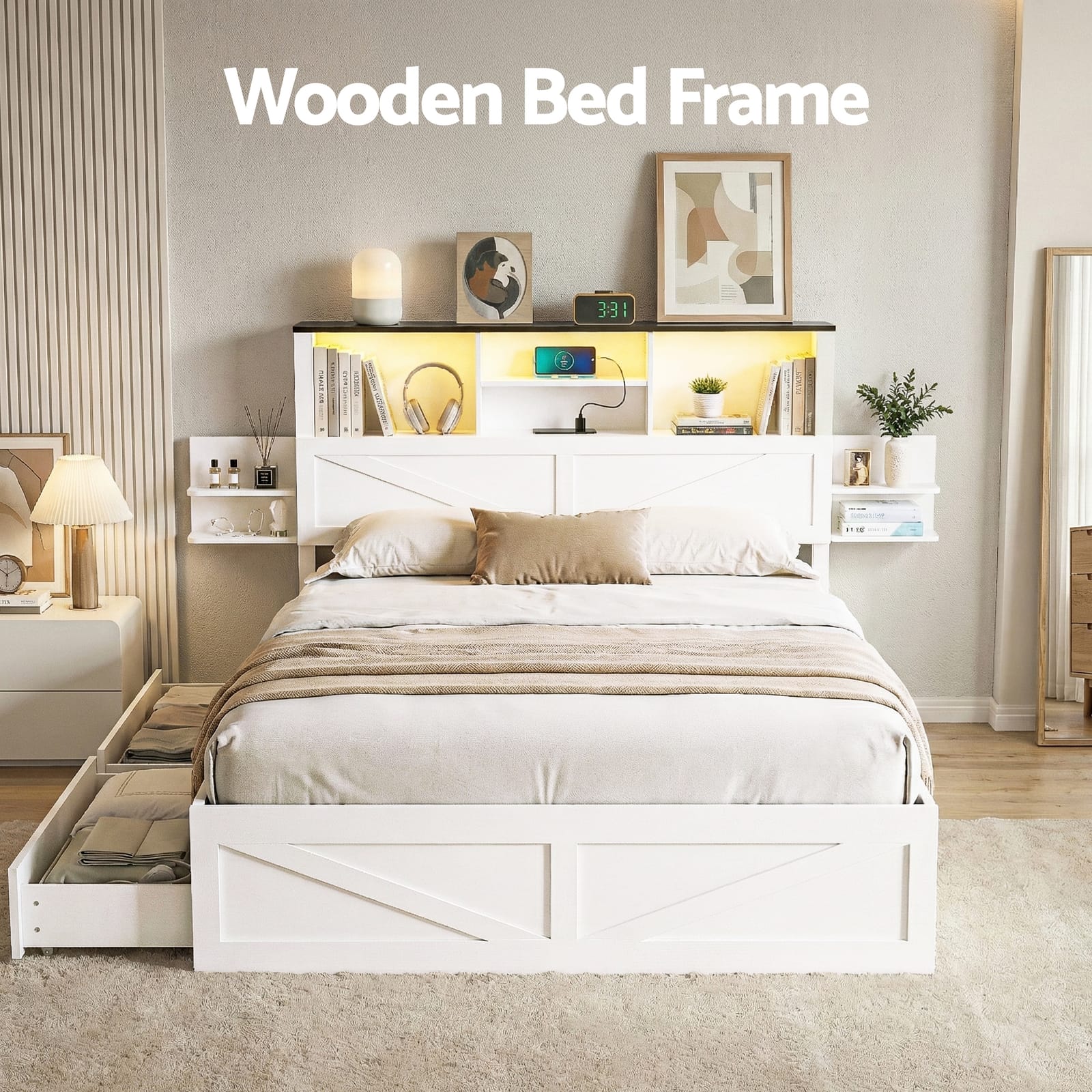 Queen Bed Frame Storage 158x221x113cm