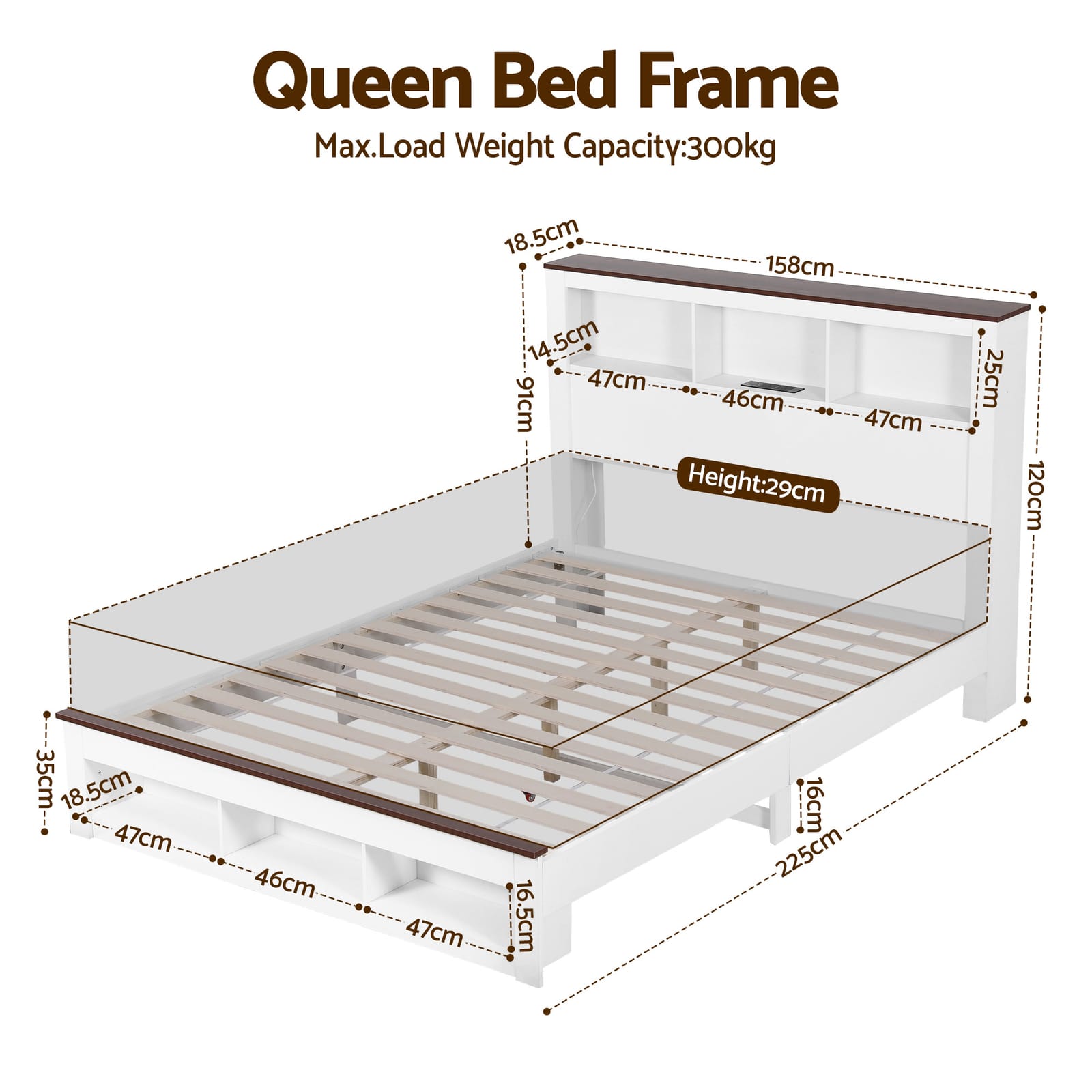 Queen Bed Frame Storage 225x158x120cm