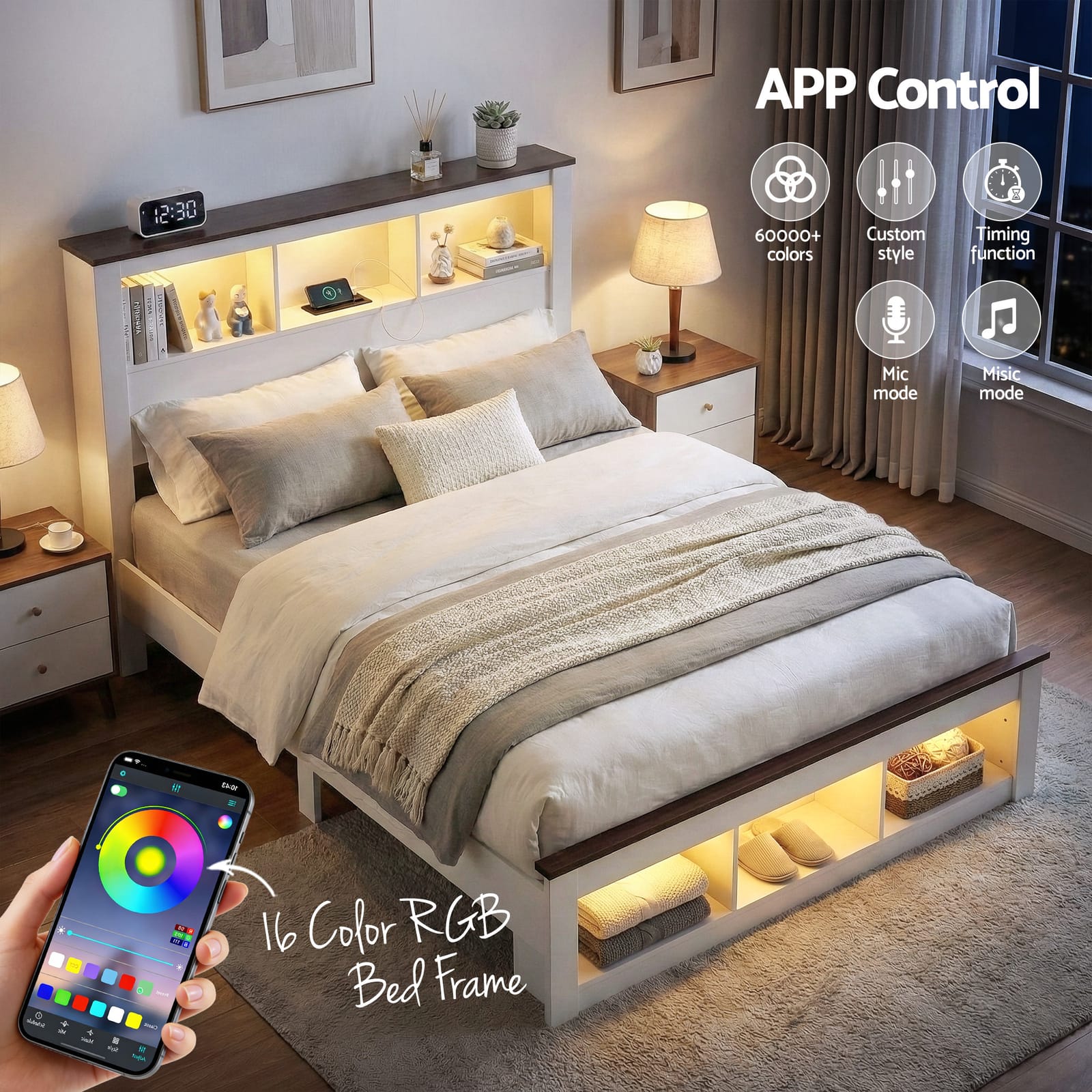 Queen Bed Frame Storage 225x158x120cm