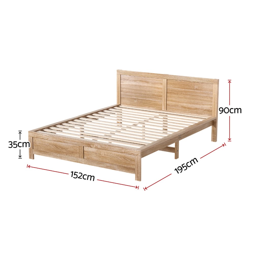 Double Bed Frame Wooden Modern 152x195x90cm