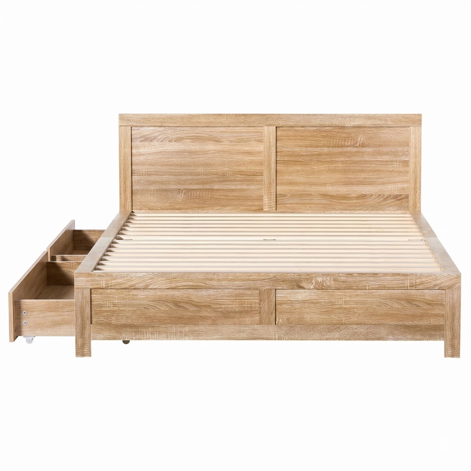 Double Bed Frame 2 Drawers Storage Oak | Simpledeals