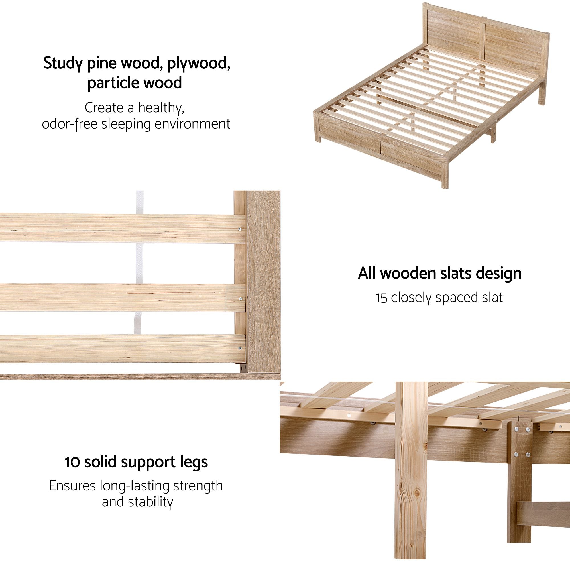 Double Bed Frame 2 Drawers Storage Oak | Simpledeals