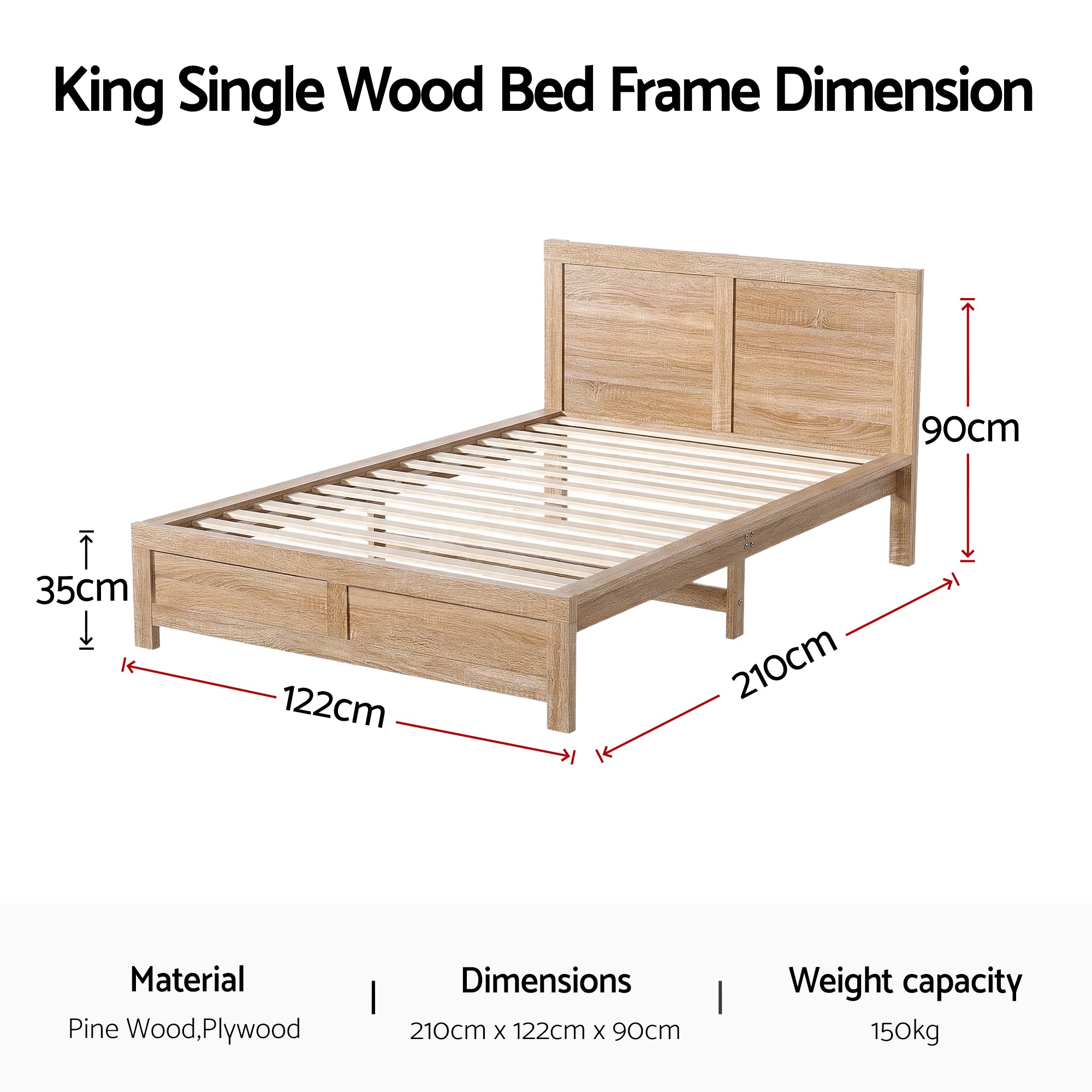 King Single Bed Frame Wooden Acacia | Simpledeals
