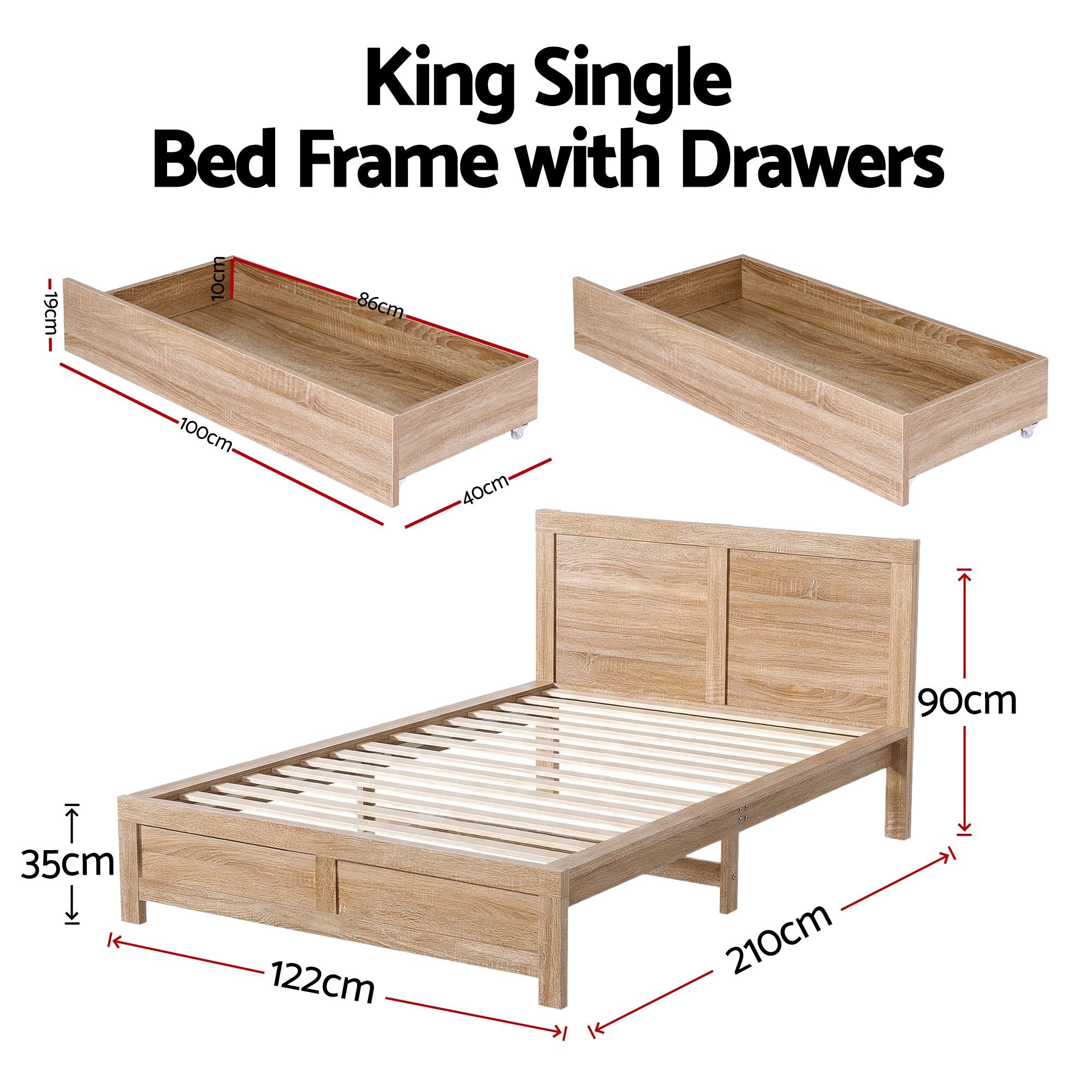 King Single Bed Frame 2 Drawers Storage | Simpledeals