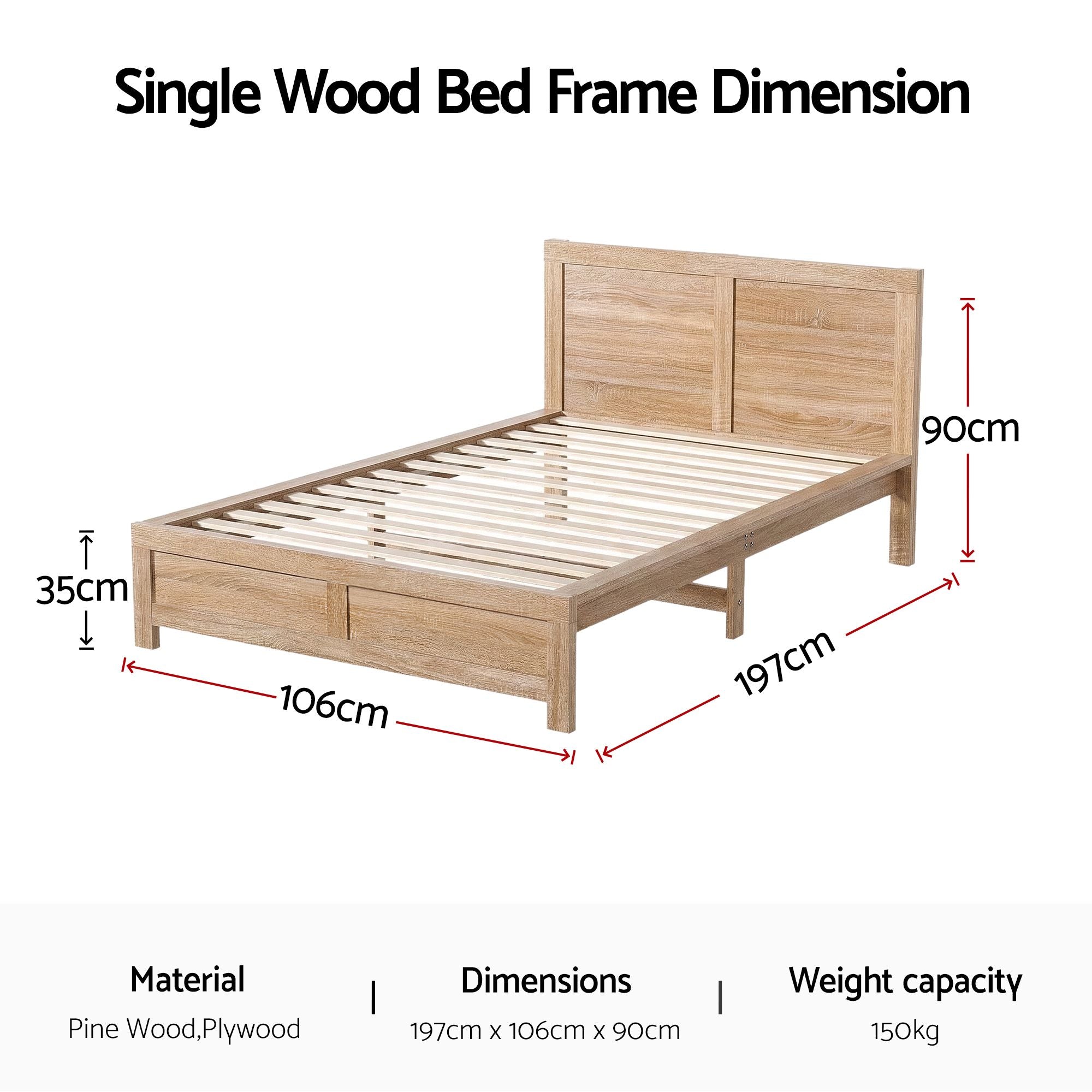 Single Bed Frame Wooden Walnut Timber | Simpledeals