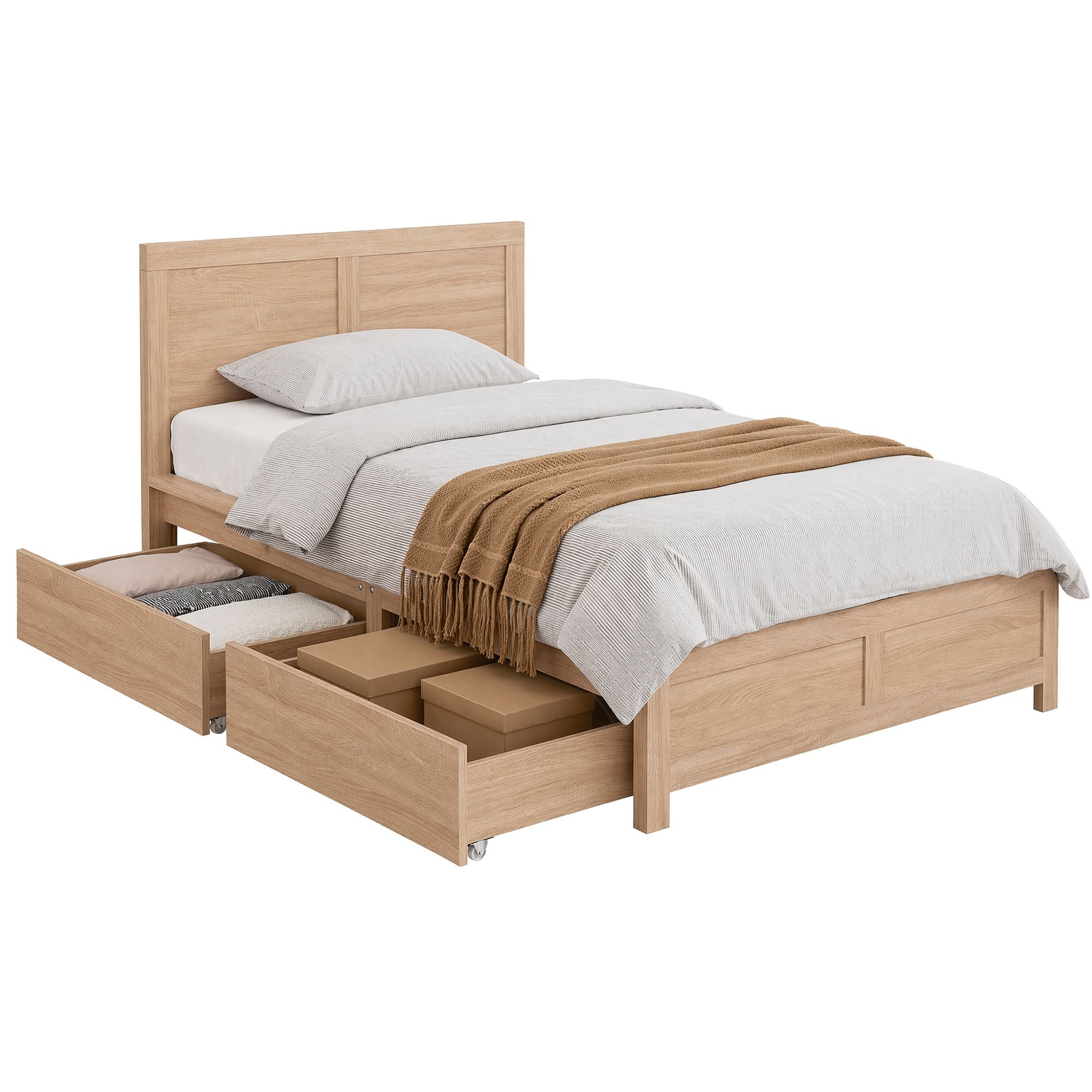 Single Bed Frame Storage Drawers Walnut | Simpledeals