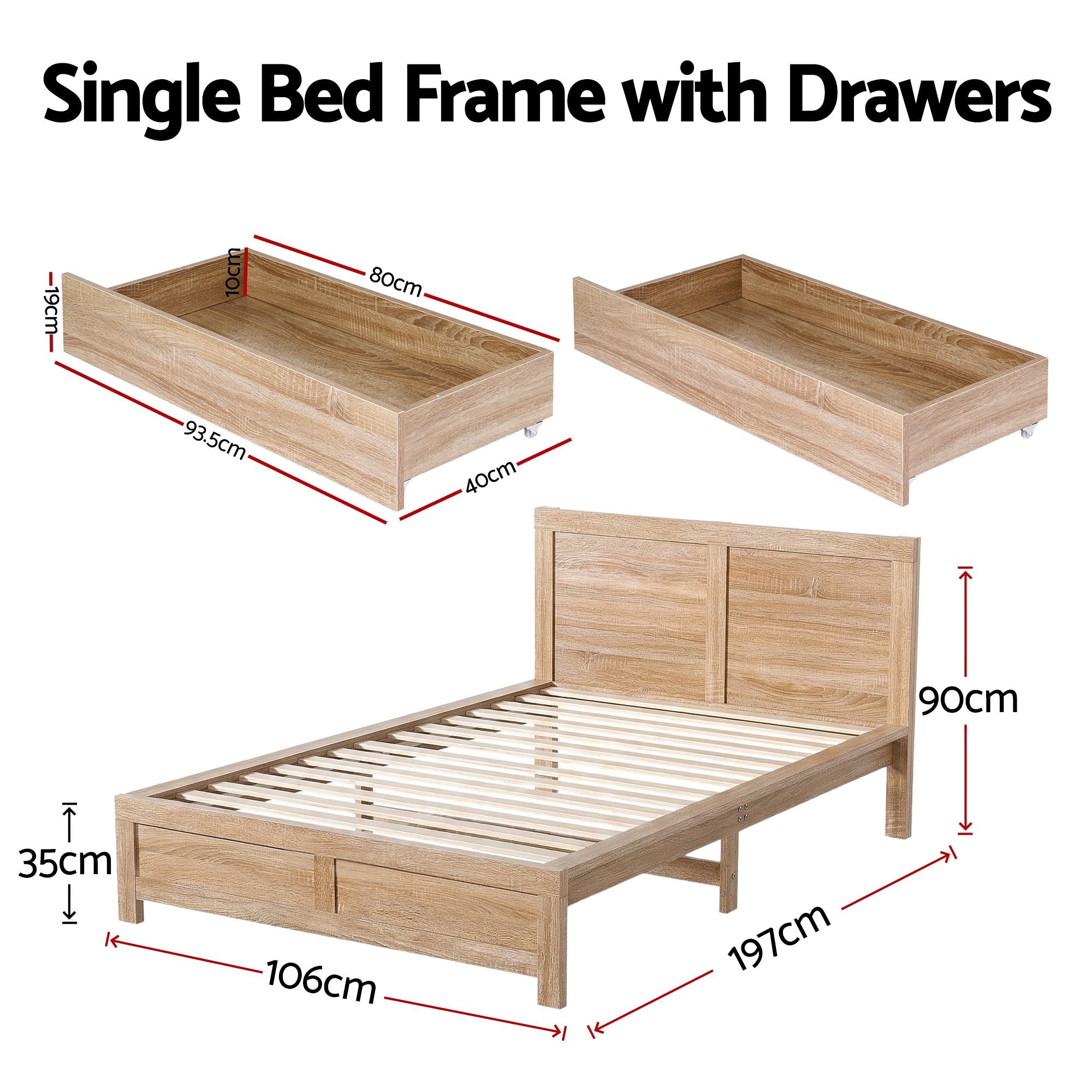Single Bed Frame Storage Drawers Walnut | Simpledeals