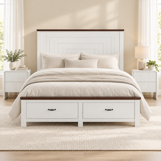 Artiss Double Wooden Bed Frame and 2 Bedside Table Bedroom Furniture Set
