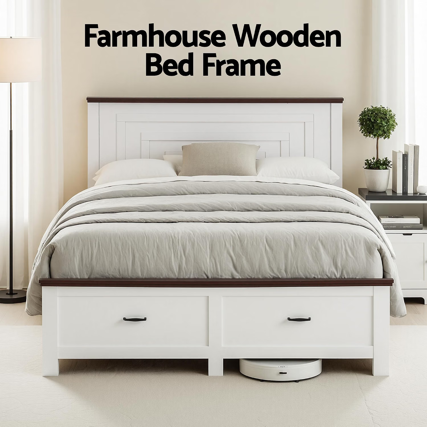 Double Bed Frame Set White 197x143x108cm