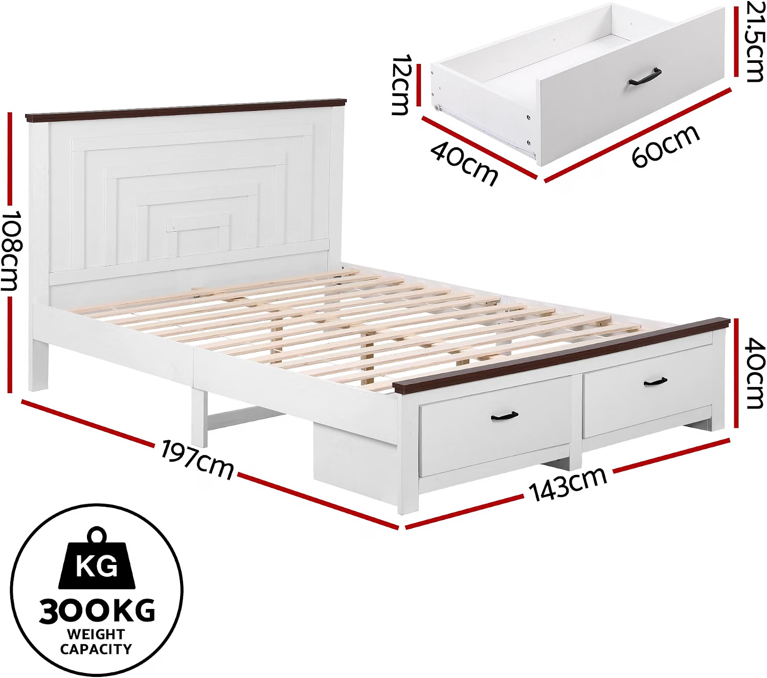 Double Bed Frame Set White 197x143x108cm