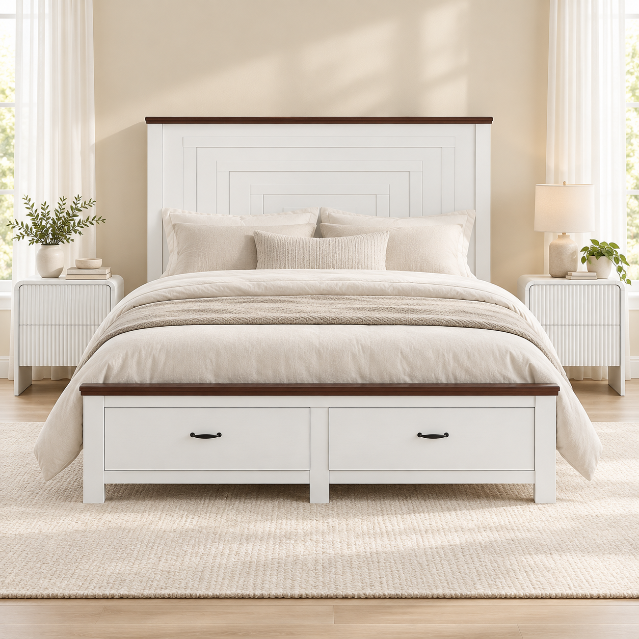 Queen Wooden Bed Frame Set 212x159x108cm
