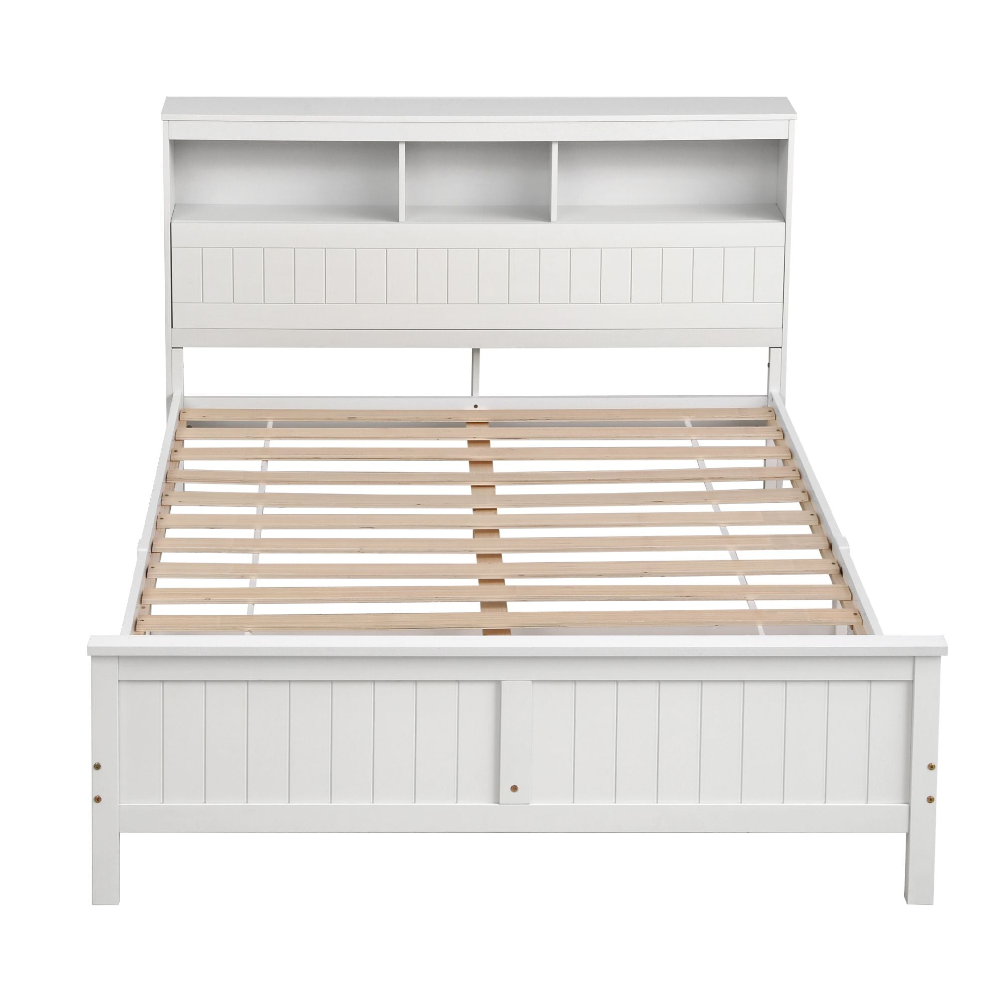 Queen Bed Frame Storage Headboard Pine White | Simpledeals