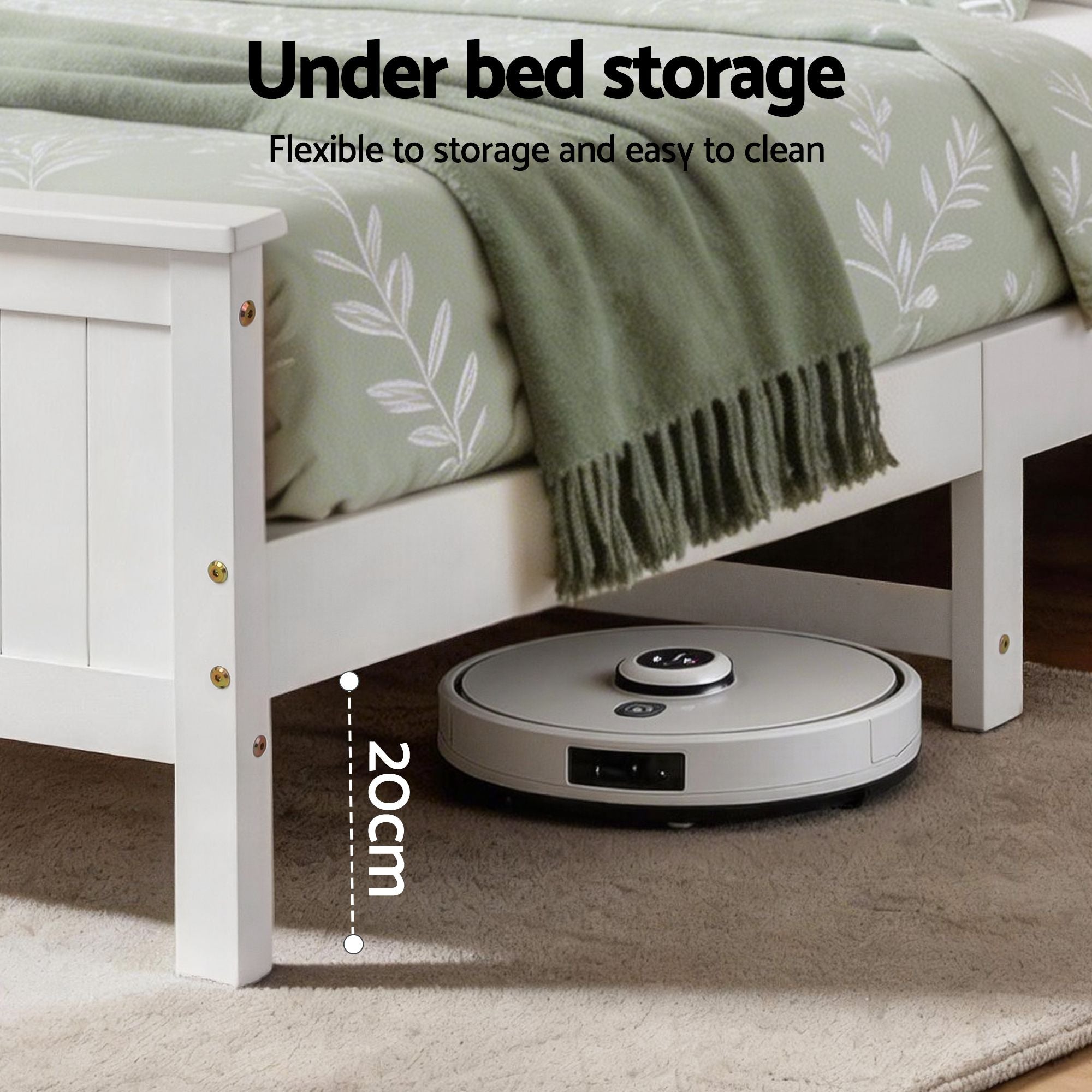 Queen Bed Frame Storage Headboard Pine White | Simpledeals