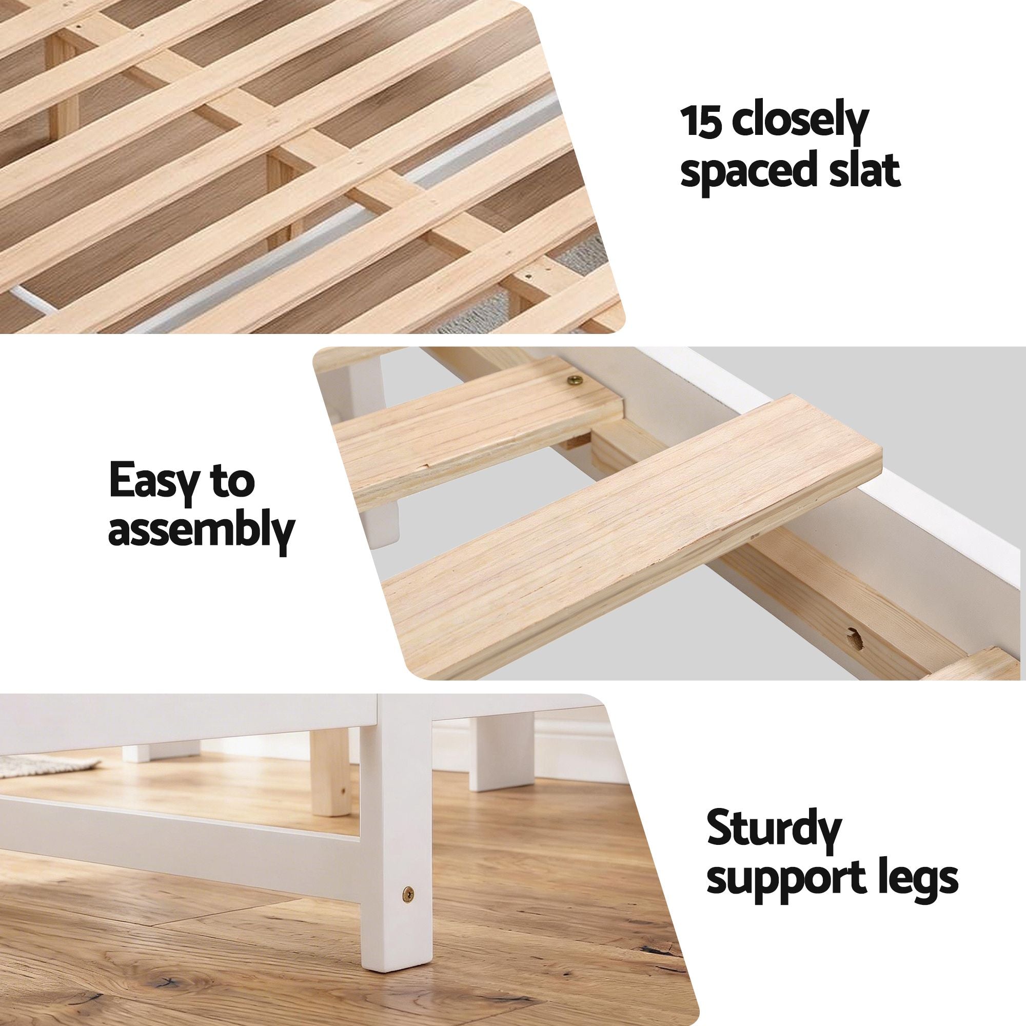 Queen Bed Frame Storage Headboard Pine White | Simpledeals