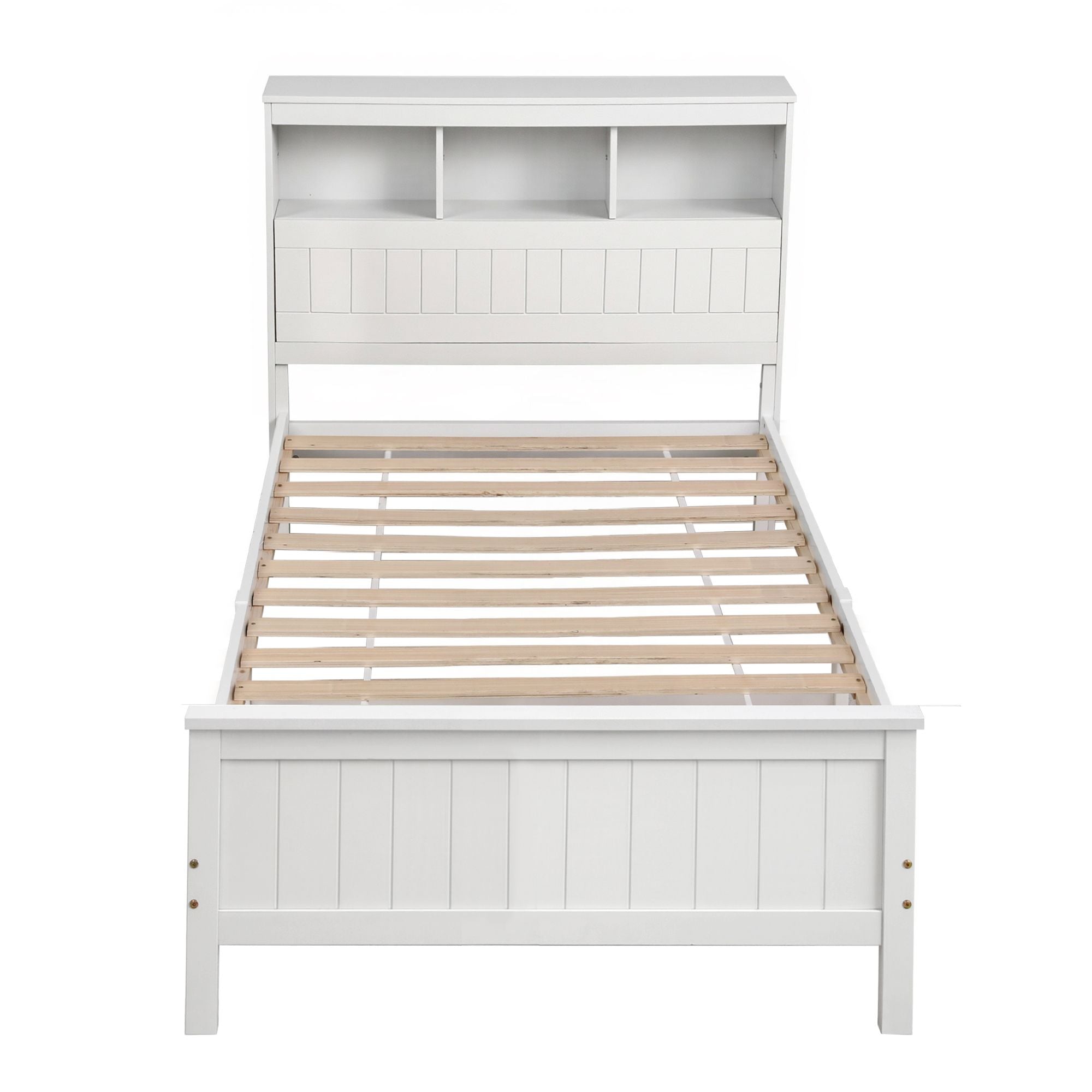 Single Bed Frame Storage Headboard Pine White | Simpledeals