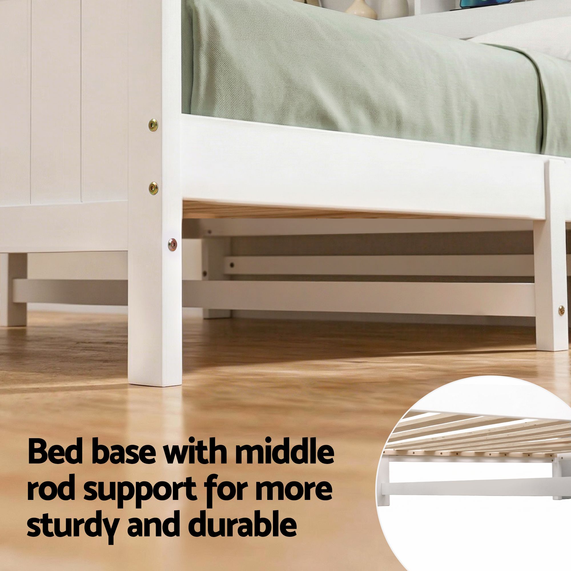 Single Bed Frame Storage Headboard Pine White | Simpledeals