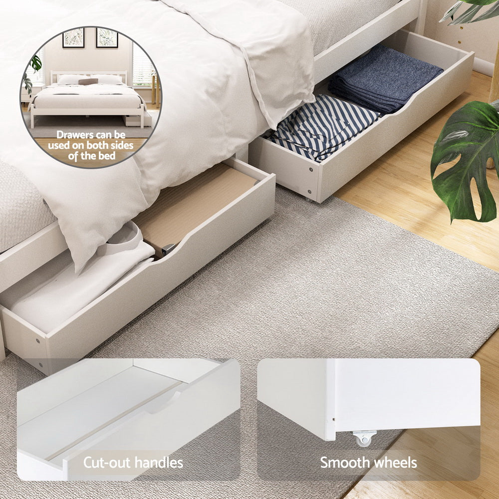 Wooden Platform Bed With 2 Storage Drawers White-Double Size