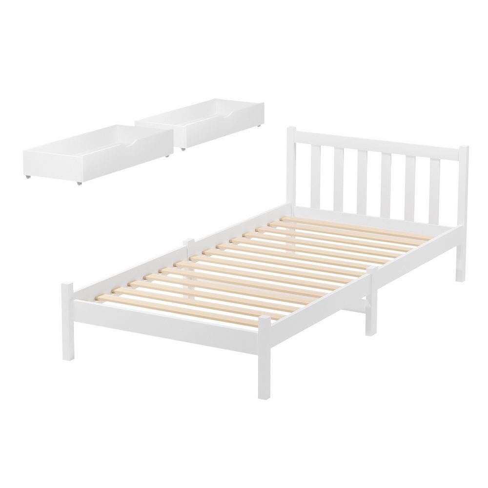 Single Bed Frame White Storage 198x98x69cm