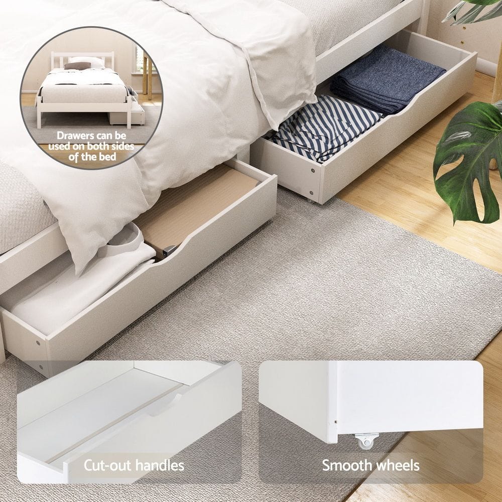 Single Bed Frame White Storage 198x98x69cm