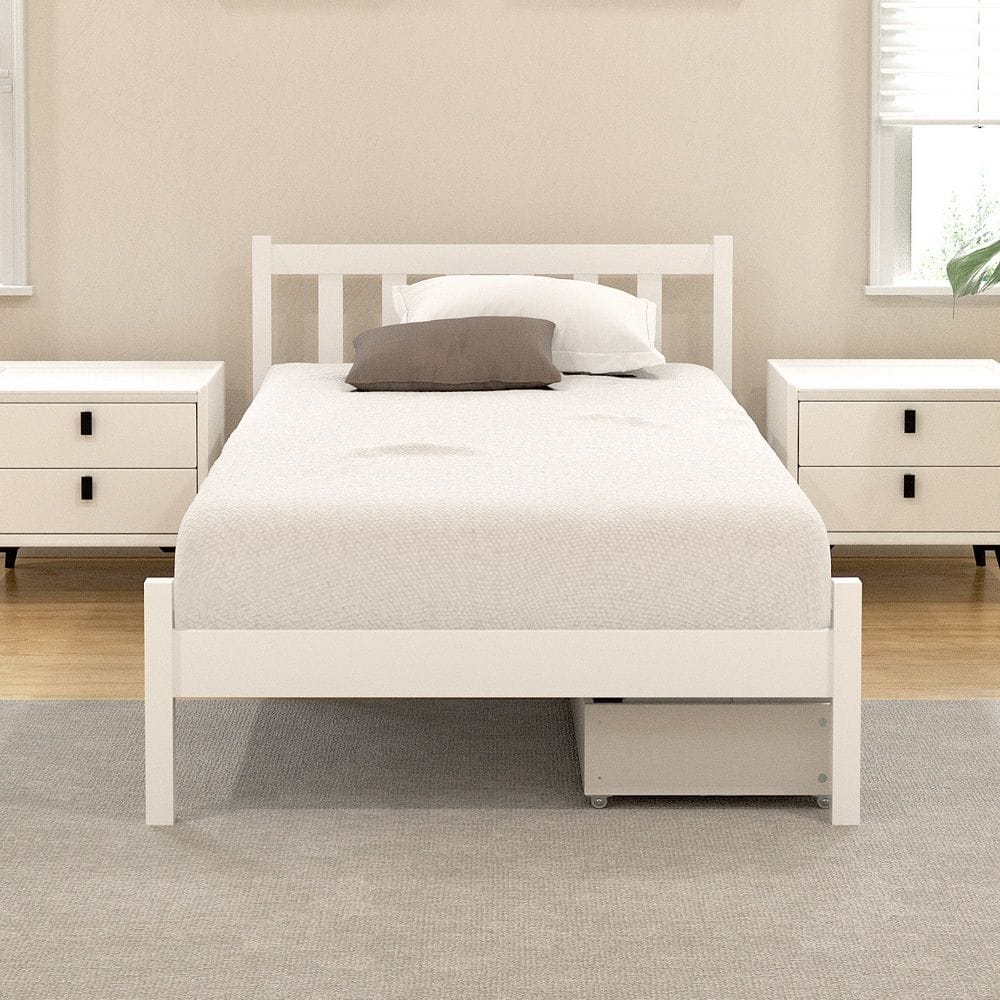 Single Bed Frame White Storage 198x98x69cm