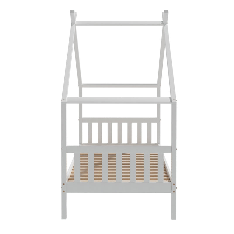 Beds & Bed Frames - Single Size Kids Bed With Wooden Timber House Platform White