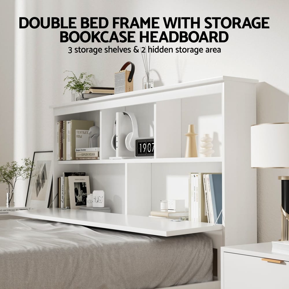 Double Bed Frame White Wooden 212x150x115cm