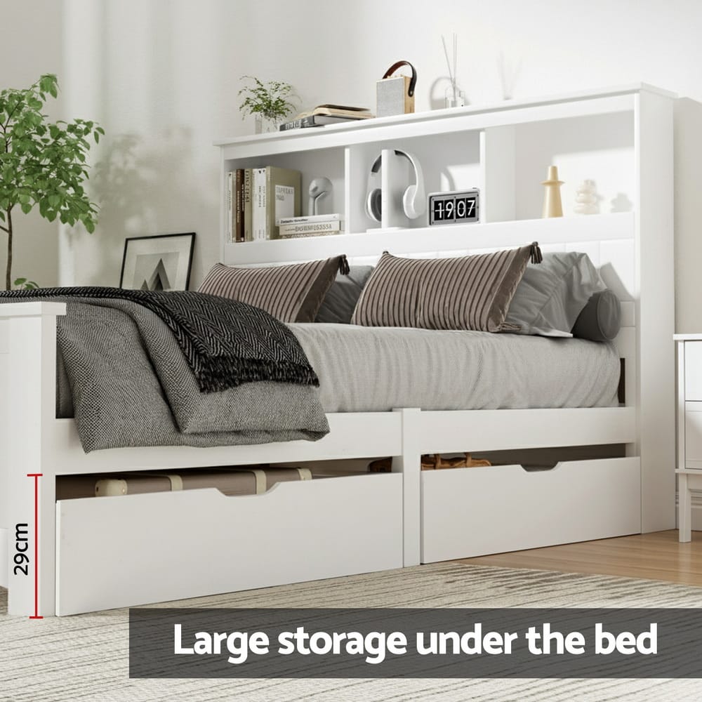 Double Bed Frame White Wooden 212x150x115cm