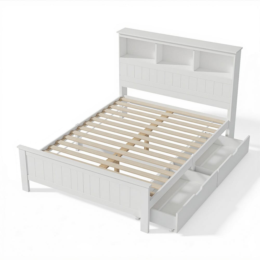 Double Bed Frame White Wooden 212x150x115cm