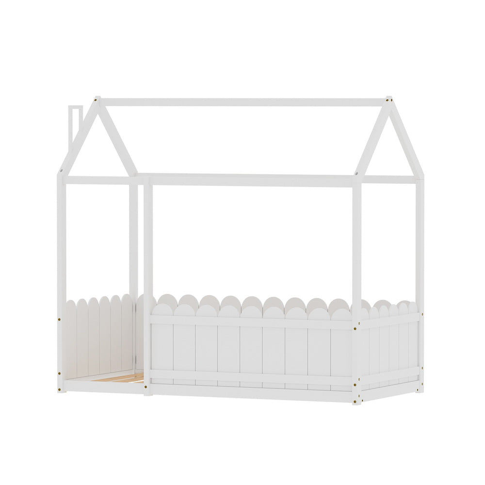 Single Size Wooden Kids House Bed Frame White Kori Playful Design