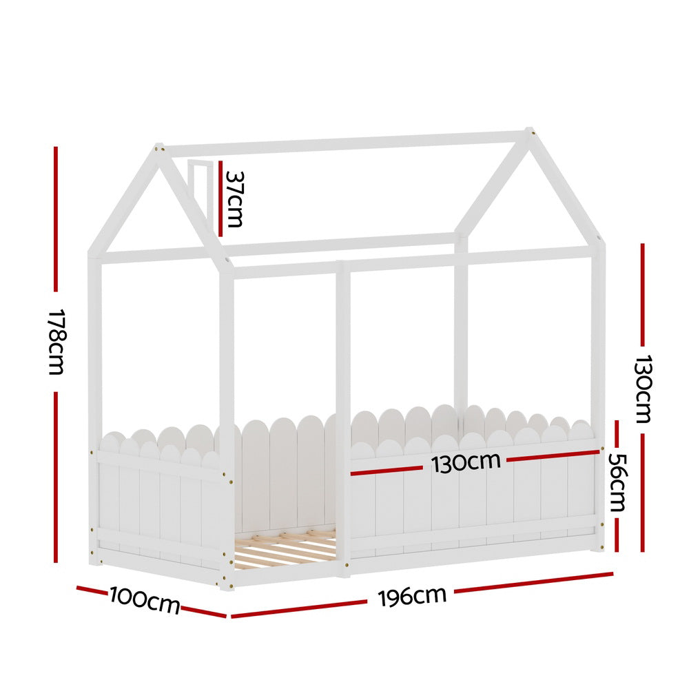 Single Size Wooden Kids House Bed Frame White Kori Playful Design