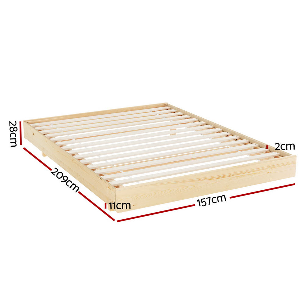 Bed Frame Queen Size Floating Timber Platform With Wooden Mattress Base