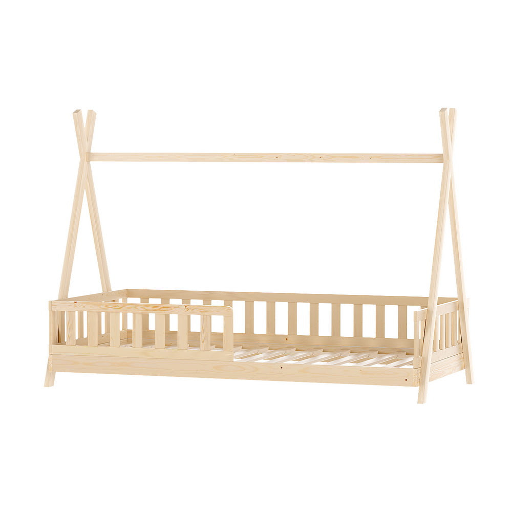Wooden Kids House Bed Frame Oak Finish Playful Platform Design