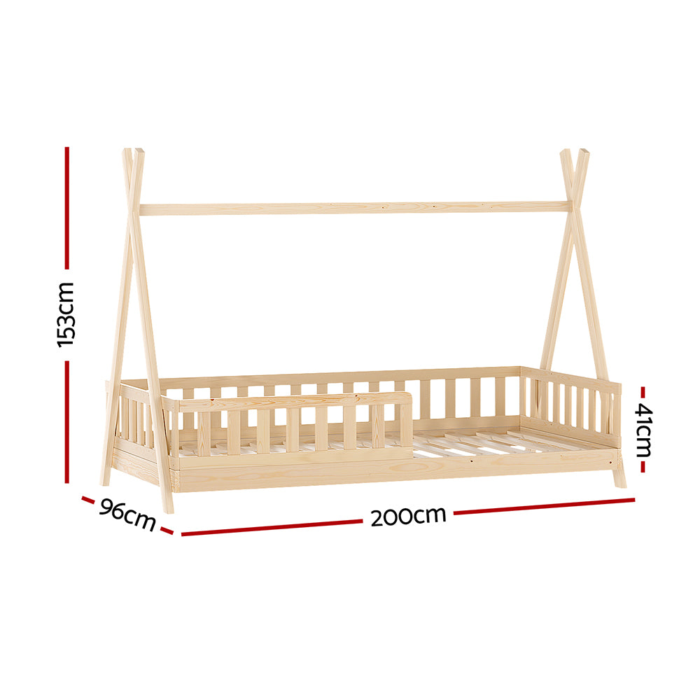 Wooden Kids House Bed Frame Oak Finish Playful Platform Design