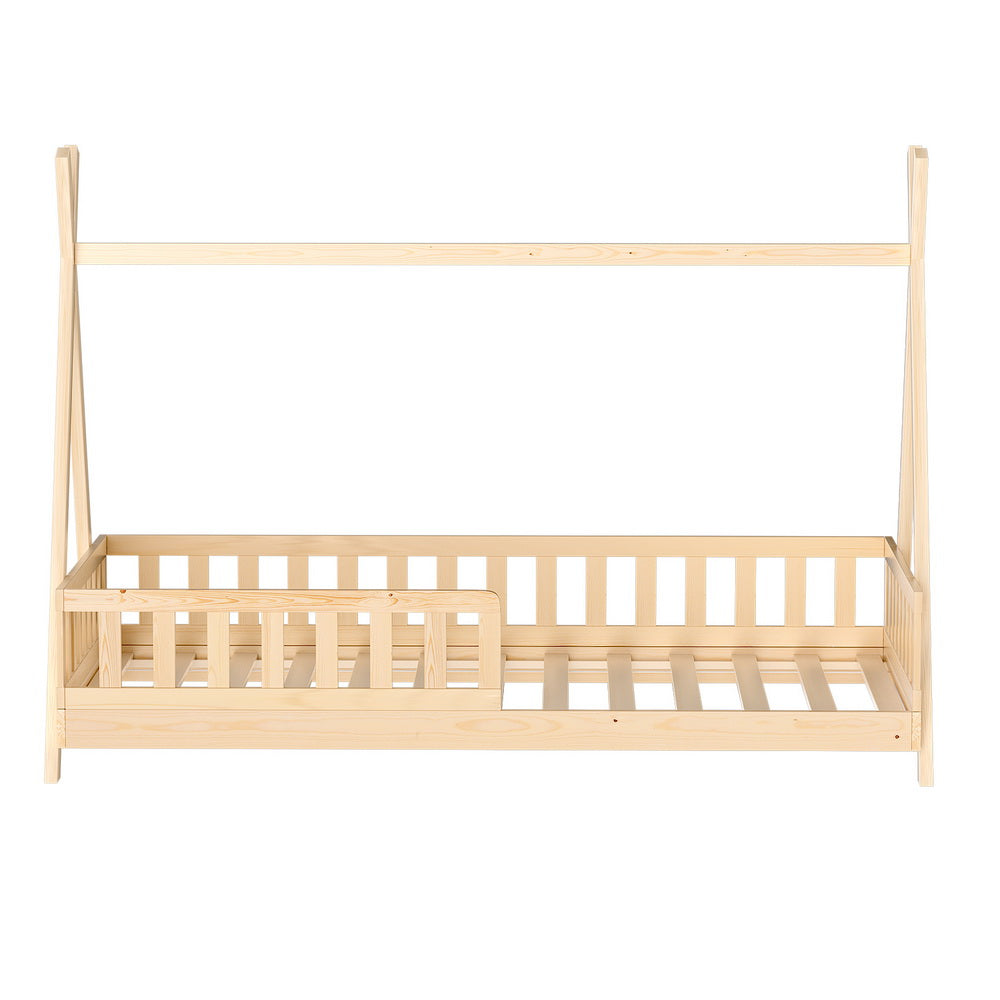Wooden Kids House Bed Frame Oak Finish Playful Platform Design
