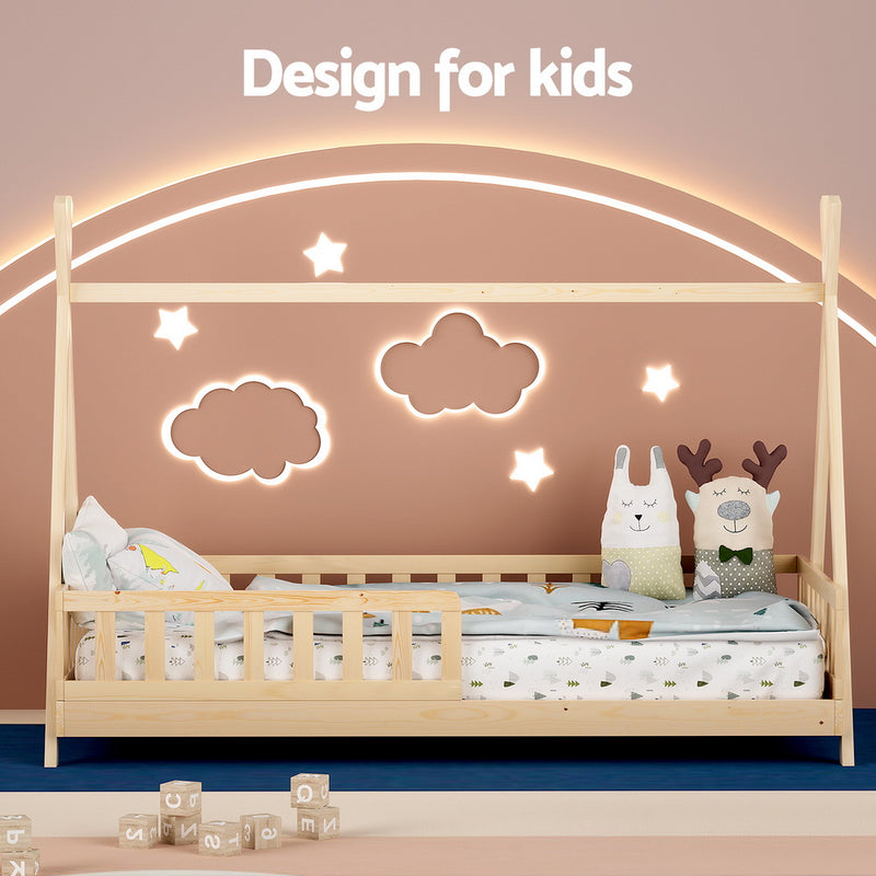 Wooden Kids House Bed Frame Oak Finish Playful Platform