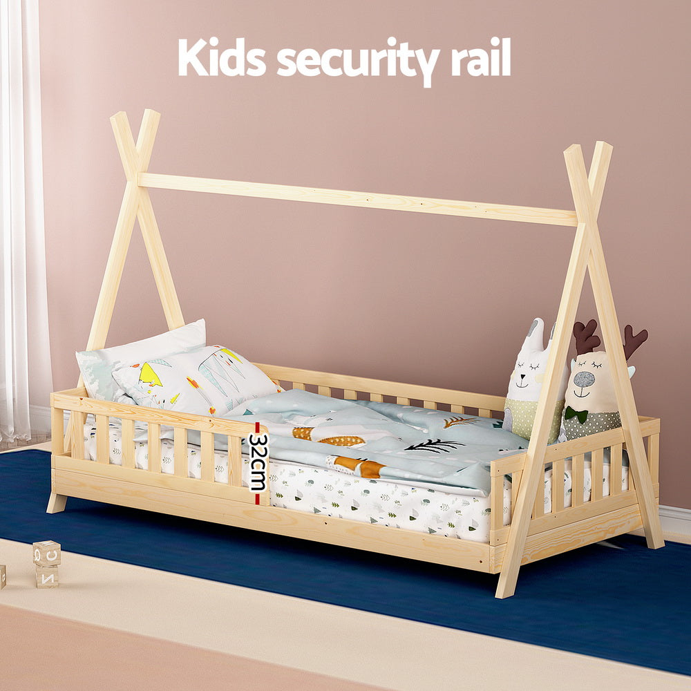 Wooden Kids House Bed Frame Oak Finish Playful Platform Design