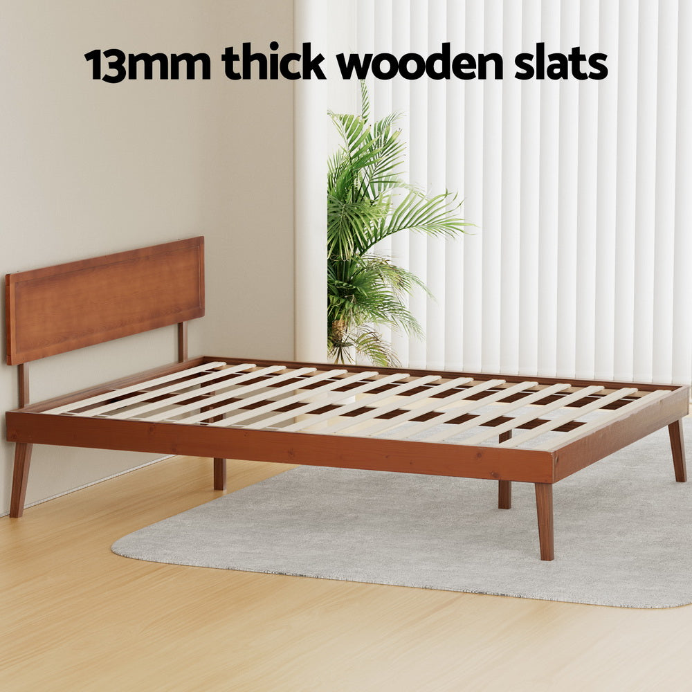 Bed Frame Queen Size Wooden Bed Base Walnut