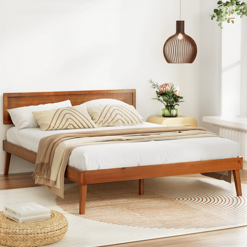 Bed Frame Queen Size Wooden Bed Base Walnut
