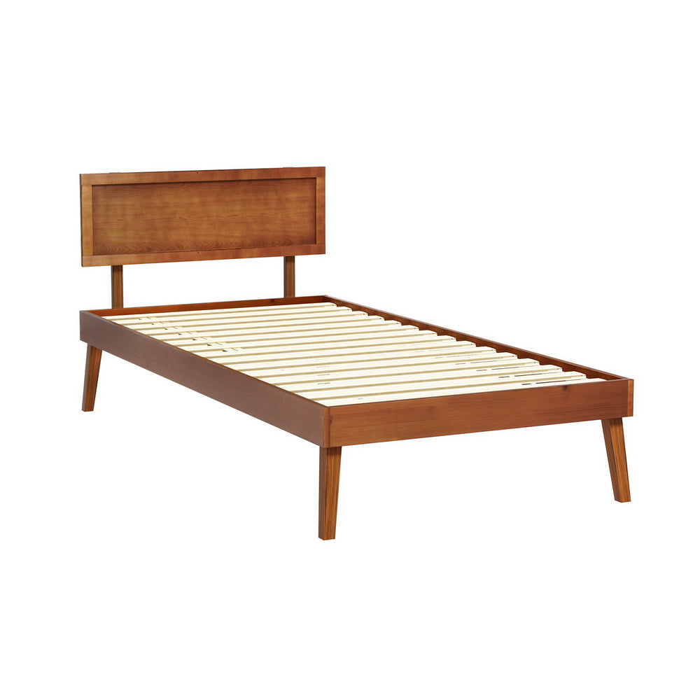 Single Size Wooden Bed Frame Walnut Splay Classic Platform Design