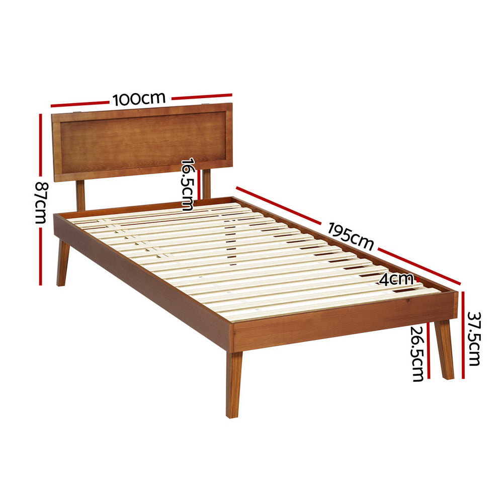 Single Size Wooden Bed Frame Walnut Splay Classic Platform Design