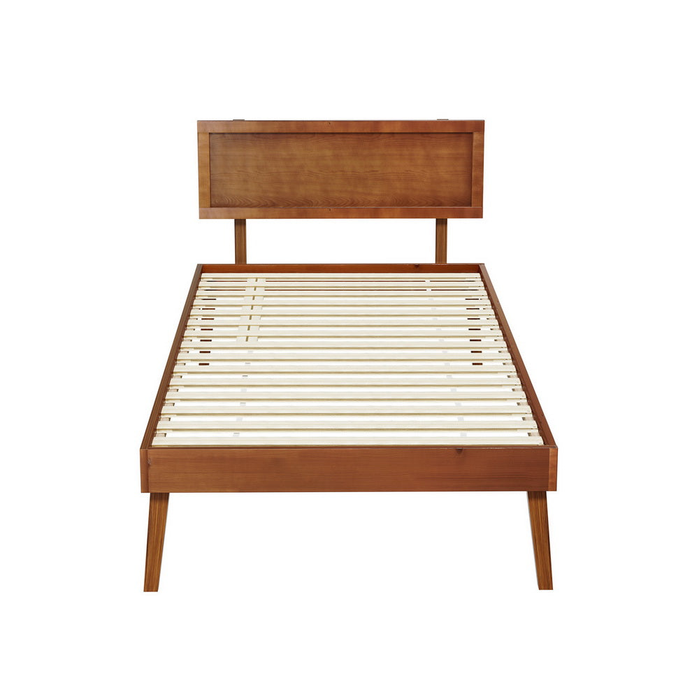 Single Size Wooden Bed Frame Walnut Splay Classic Platform Design