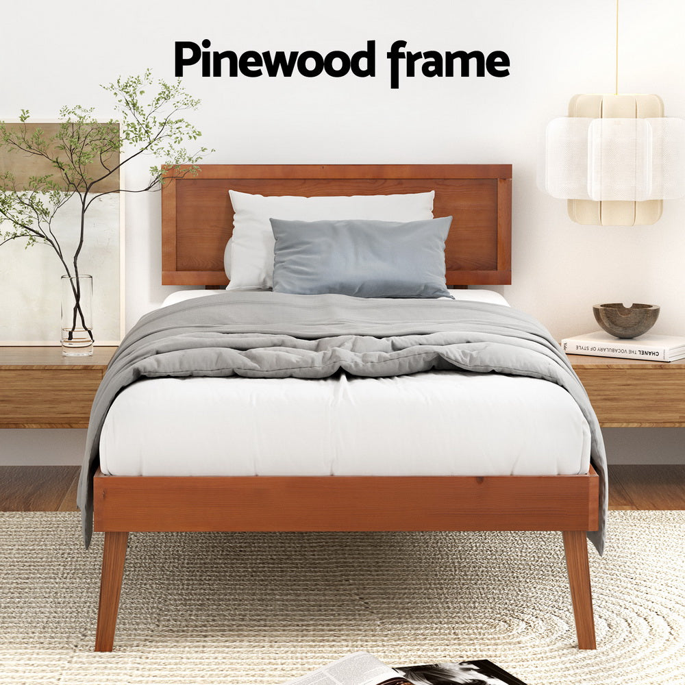 Single Size Wooden Bed Frame Walnut Splay Classic Platform Design