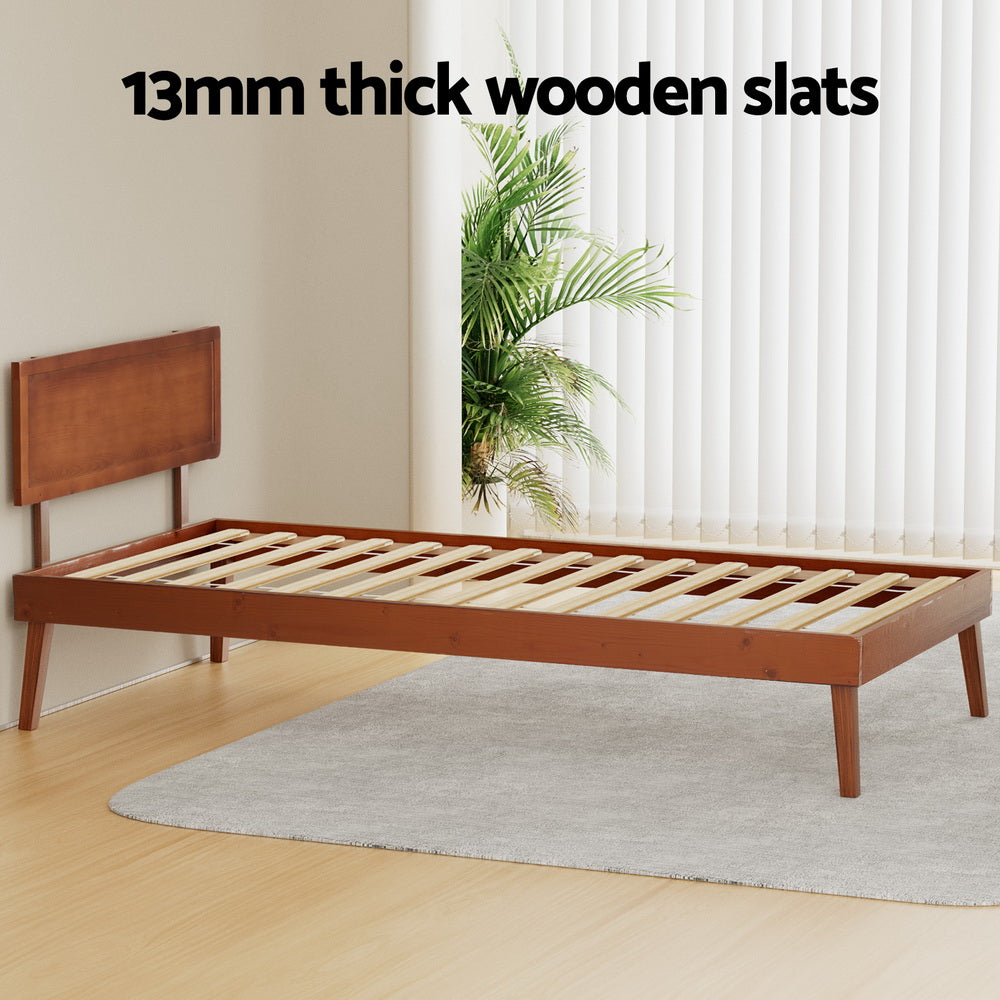 Single Size Wooden Bed Frame Walnut Splay Classic Platform Design