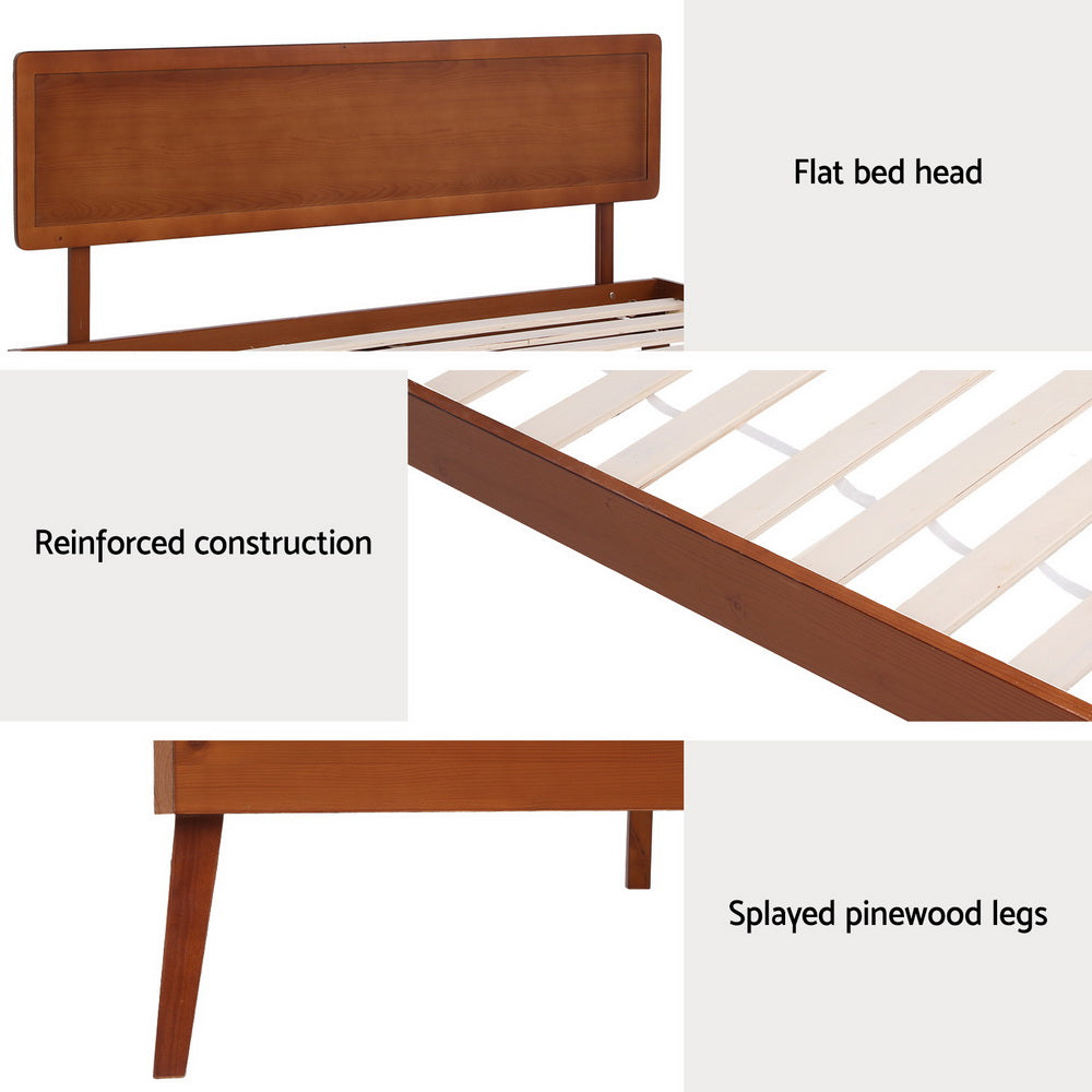 Single Size Wooden Bed Frame Walnut Splay Classic Platform Design