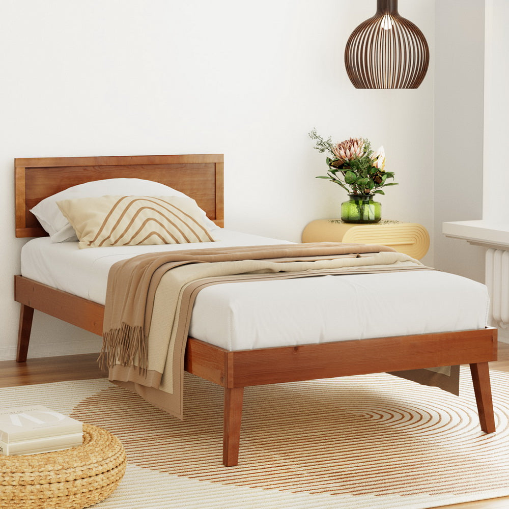 Single Size Wooden Bed Frame Walnut Splay Classic Platform Design