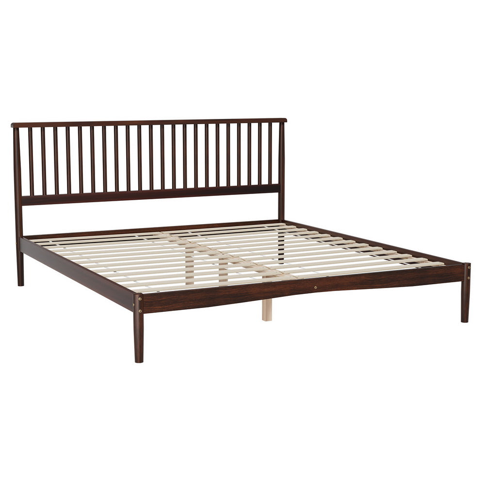 Bed Frame King Size Timber Platform With Walnut Finish Wooden Base