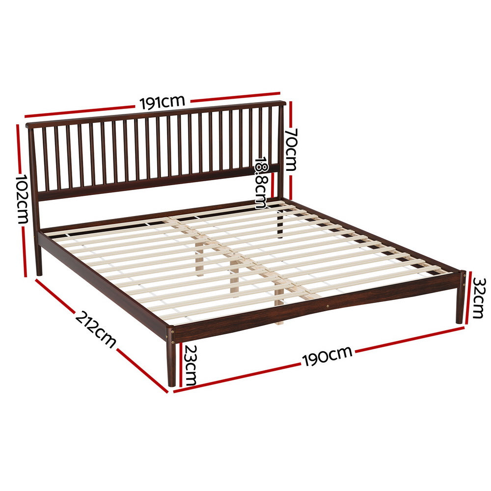 Bed Frame King Size Timber Platform With Walnut Finish Wooden Base