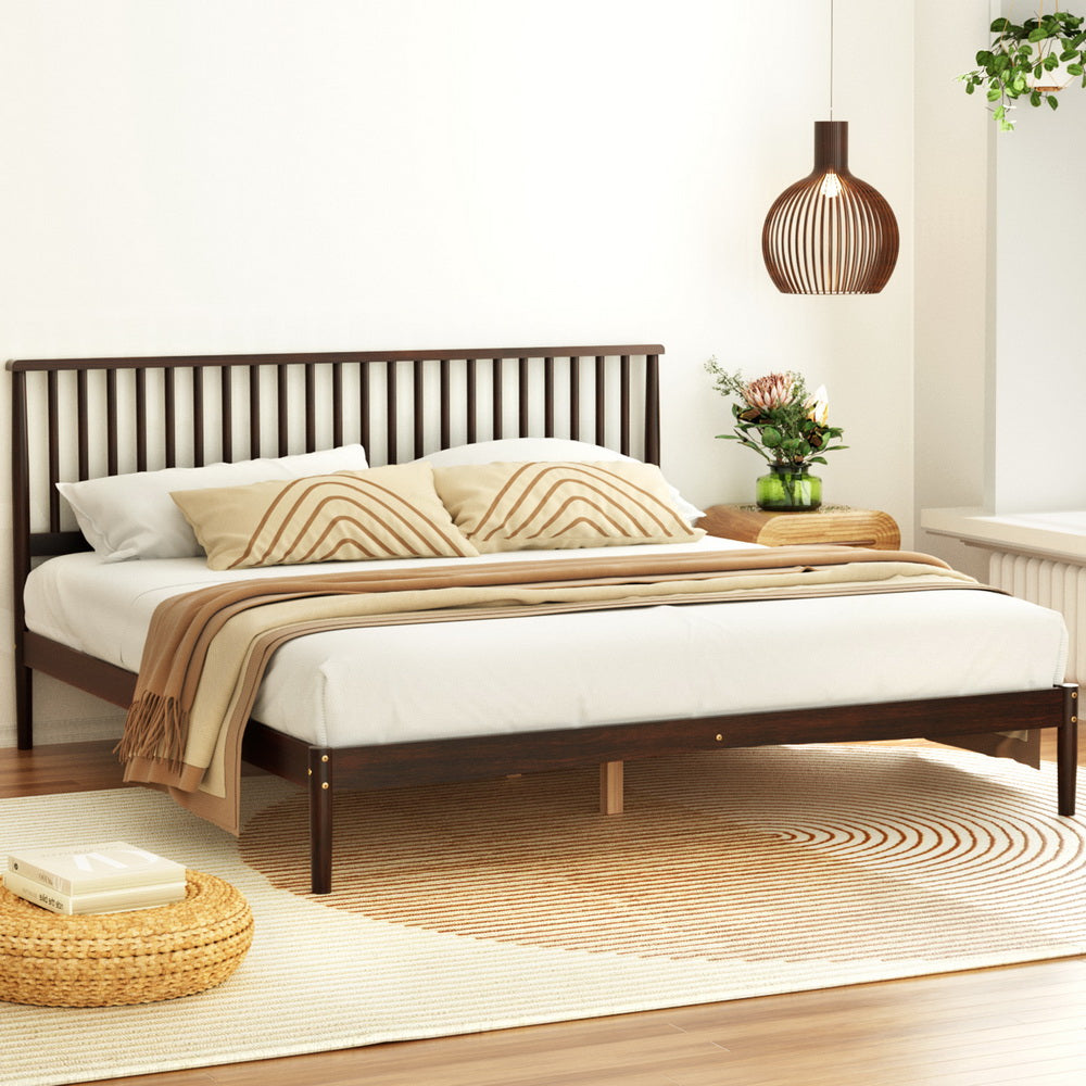 Bed Frame King Size Timber Platform With Walnut Finish Wooden Base